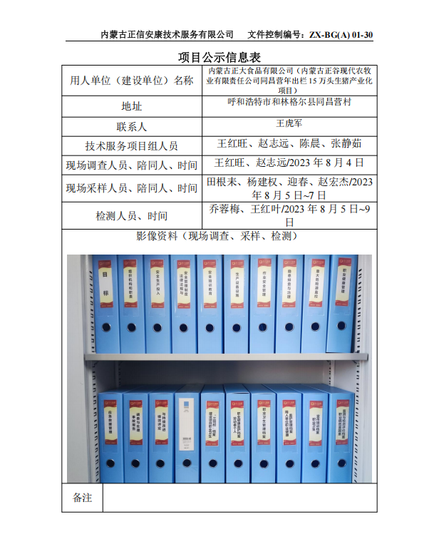 內(nèi)蒙古正大食品有限公司（內(nèi)蒙古正谷現(xiàn)代農(nóng)牧 業(yè)有限責任公司同昌營年出欄 15 萬頭生豬產(chǎn)業(yè)化 項目）控評
